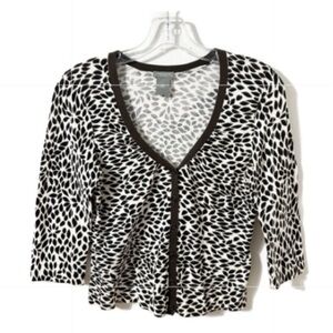 Ann Taylor Lightweight Brown Black and White Abstract Print Cardigan Sweater